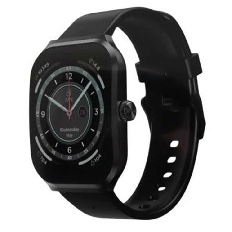 Infinix Smart Watch 3 Plus XW3P displaying a digital screen with fitness tracking and notifications on a sleek black band.