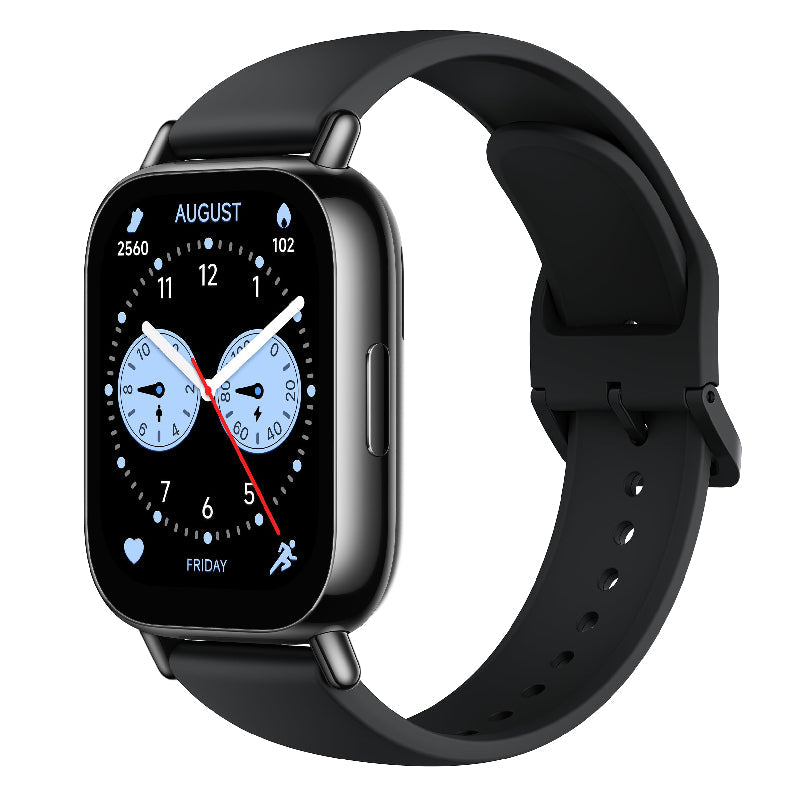 Xiaomi Redmi Watch 5 Lite smart watch with a black strap and colorful display showing time and fitness stats.