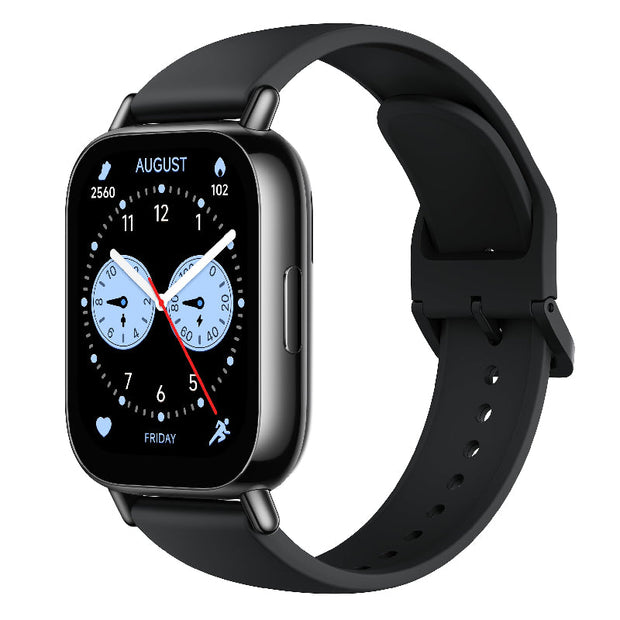Xiaomi Redmi Watch 5 Lite smart watch with a black strap and colorful display showing time and fitness stats.