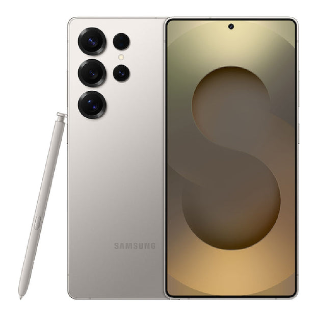 Samsung Galaxy S25 Ultra smartphone with a sleek design, large display, and triple camera system in a modern finish.
