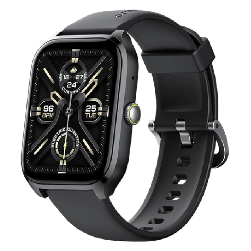 Oraimo Watch 5 Lite OSW-804 smart watch with black strap and digital display showing time and fitness tracking features