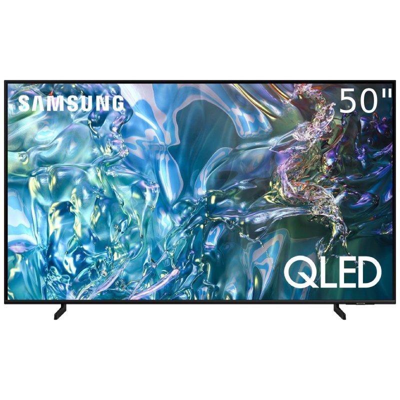 Samsung 50 inch 4K UHD Smart QLED TV with built-in receiver, showcasing a sleek screen displaying vibrant colors and modern design.