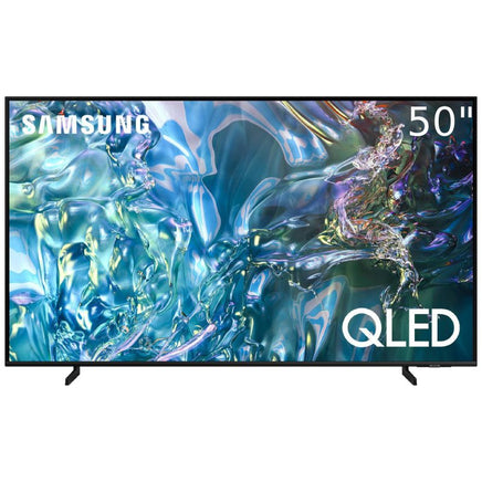 Samsung 50 inch 4K UHD Smart QLED TV with built-in receiver, showcasing a sleek screen displaying vibrant colors and modern design.