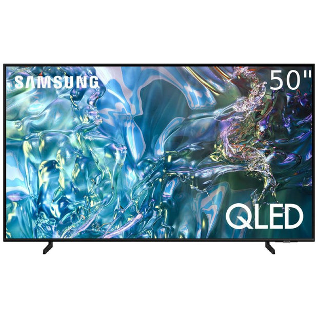Samsung 50 inch 4K UHD Smart QLED TV with built-in receiver, showcasing a sleek screen displaying vibrant colors and modern design.