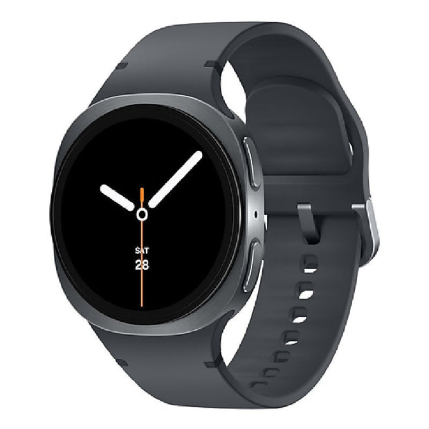 Samsung Galaxy Watch 8 smart watch showing digital display with fitness tracking and notifications.