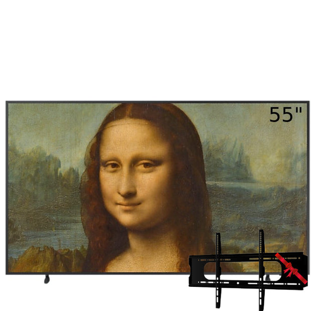 Samsung The Frame 55-inch 4K QLED Smart TV displaying vibrant artwork in a modern living room setting.