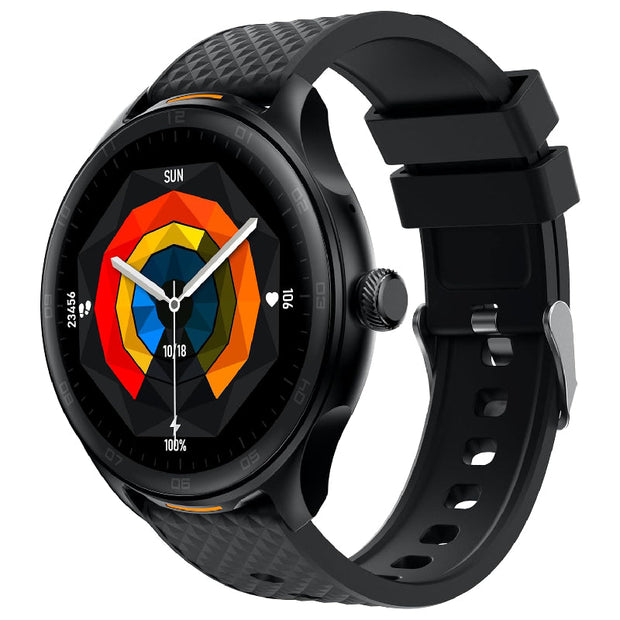 Infinix N4 XW4 smart watch displaying digital time and health tracking features on a black band.