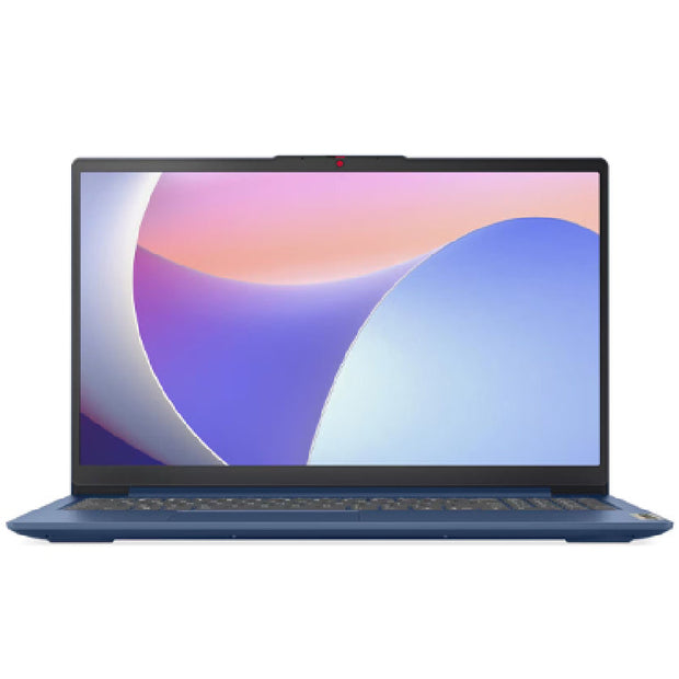 Lenovo Slim 3 laptop with Intel i5-13420H processor, 16GB RAM, and 512GB SSD, showing the sleek silver design and keyboard layout.