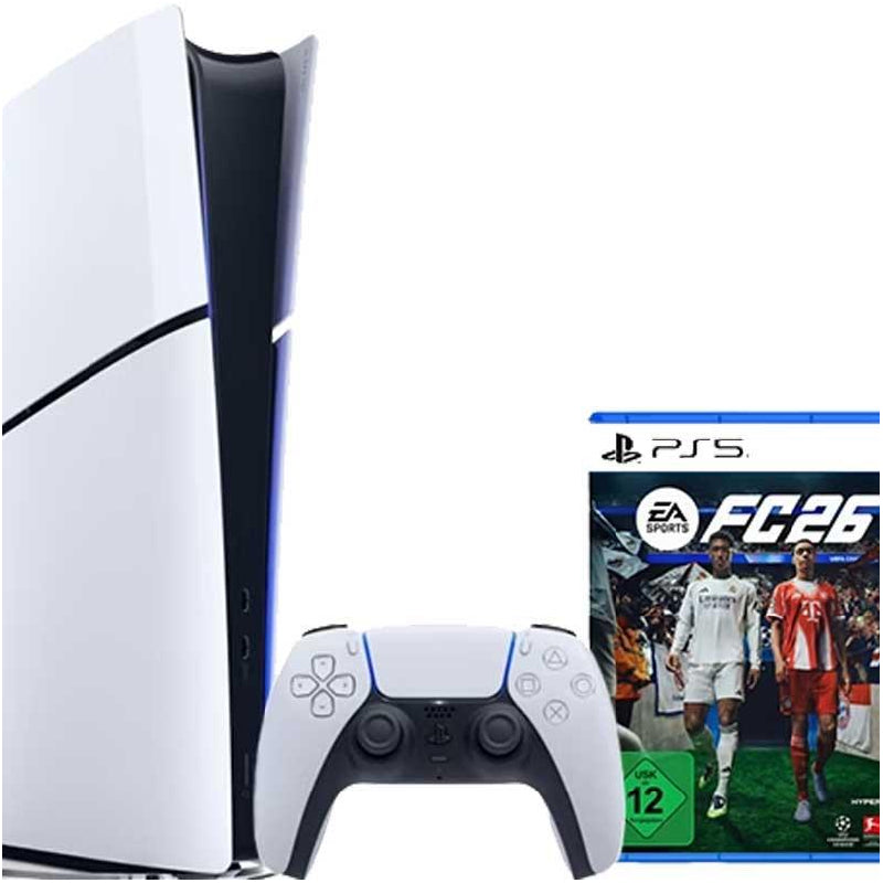 Sony PlayStation 5 Slim Console Digital Edition with 825GB storage, shown in sleek black design on a plain background.