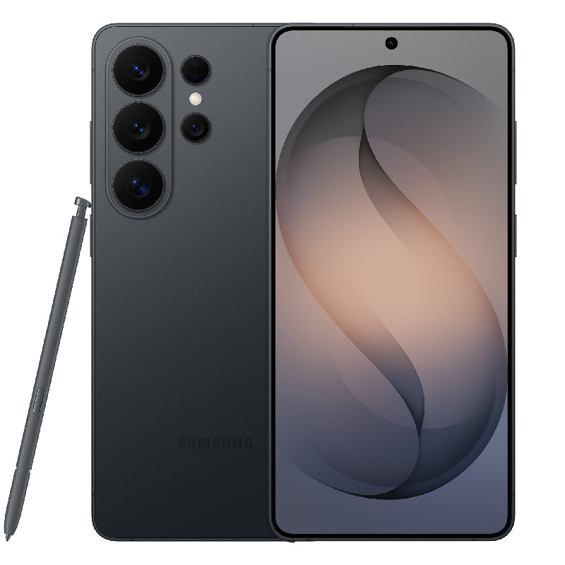 Samsung Galaxy S26 Ultra smartphone with large display, sleek design, and multiple camera lenses visible in the image.