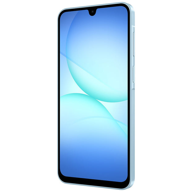 Samsung Galaxy A17 smartphone in Light Blue with 128GB storage and 6GB RAM, featuring dual-SIM and 4G LTE connectivity.