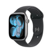 Apple Watch Series 11 46mm smartwatch by PlanetTech with a sleek black band and digital display on a white background.