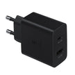 Samsung EP-TA220 USB-C to USB-A Duo 35W charger in black with dual ports for fast charging and versatile device compatibility.