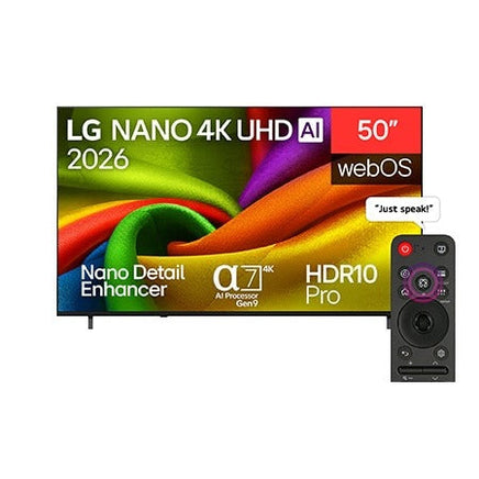 LG Smart TV 4K UHD NanoCell with built-in receiver, sleek black display showing vibrant high-definition images.