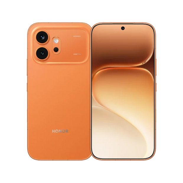 Honor 600 smartphone in orange with dual SIM, 5G connectivity, 8GB RAM, and 256GB storage, displayed front view.