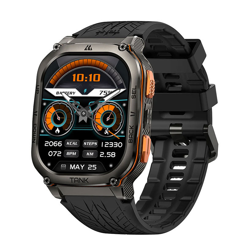 Black Kospet Tank M3 Ultra Smart Watch with digital display and sporty design, featuring multiple fitness and health tracking functions.