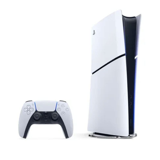 Sony PlayStation 5 Slim Digital Edition console with 1TB storage, sleek black design and modern gaming setup.