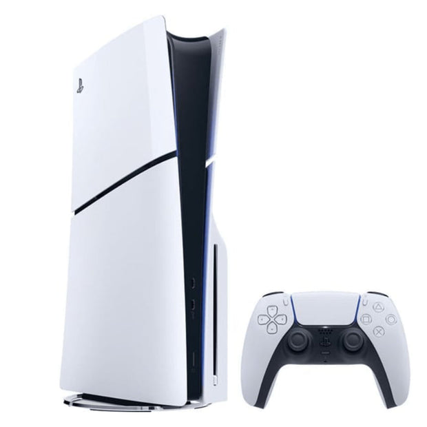 Sony PlayStation 5 Slim Edition console with 1TB hard disk, CD version, shown in a sleek black design on a white background.