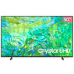 Samsung 50-inch Crystal UHD 4K Smart TV with slim bezel and vibrant display showing on the screen.
