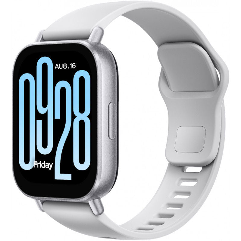 Xiaomi Redmi Watch 5 Active smart watch with silver band and display showing time and fitness metrics.